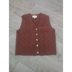 Marled Women XS Brown Cable Knit Button Front V-Neck Sweater Vest
